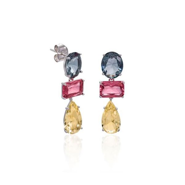 Pendientes de piedras de colores en talla redonda esmeralda y pera