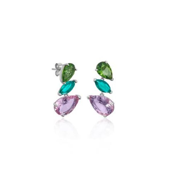 Pendientes de piedras de colores diseño tres gemas talla pera.