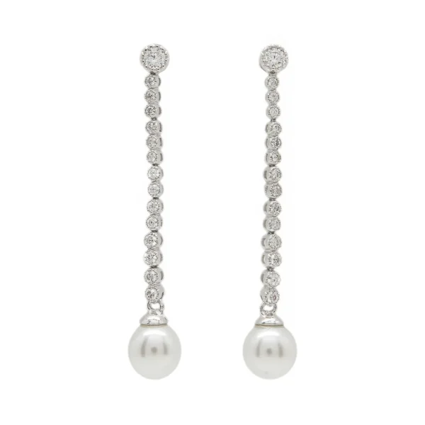 Pendientes largos perlas elegante con circonita