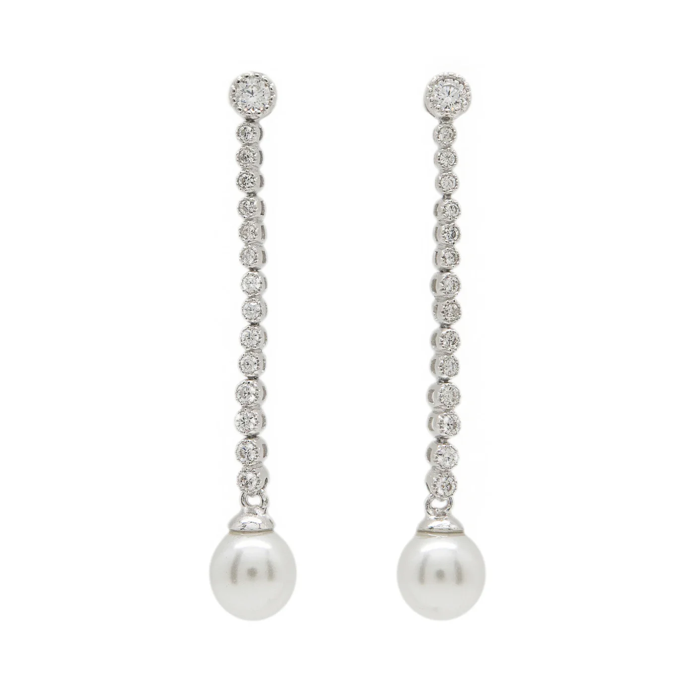 Pendientes largos perlas elegante con circonita