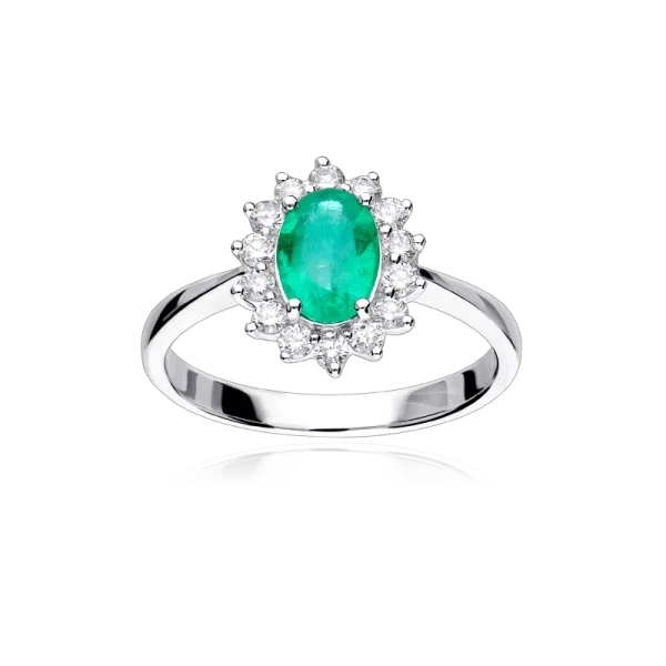Anillo oro blanco esmeralda oval y diamantes